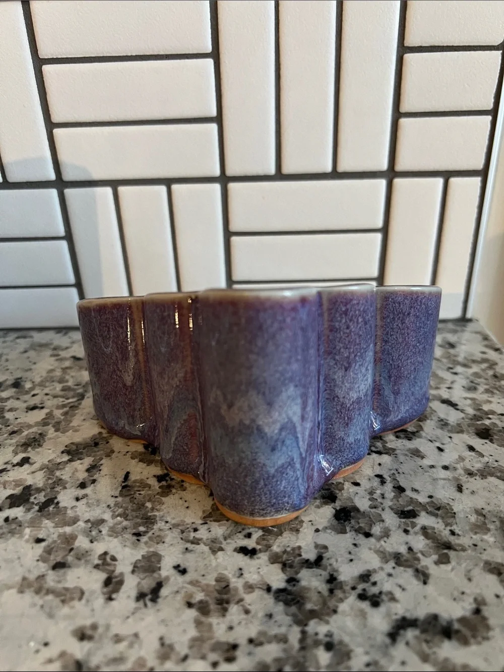 Bay Pottery Purple Ceramic 6 -Compartment Organizer Candlepot 3x5